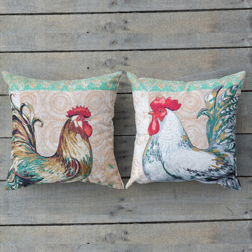 Rooster Embroidered Pillow (Set of Two)