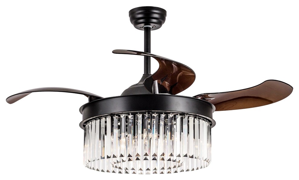 46" Crystal Chandelier Ceiling Fan With Foldable Blades, Remote Control