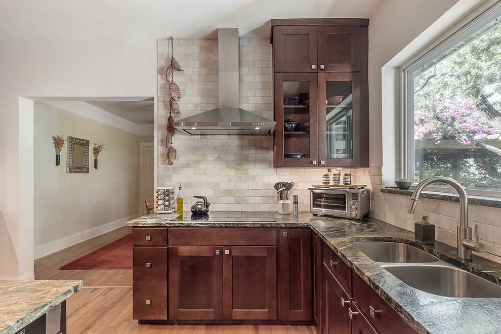 Inspiration for a modern kitchen remodel in Tampa with shaker cabinets and red cabinets