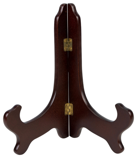 Beautiful Dark Brown Glossy Finish Wooden Plate Stand Display Easel, 12"