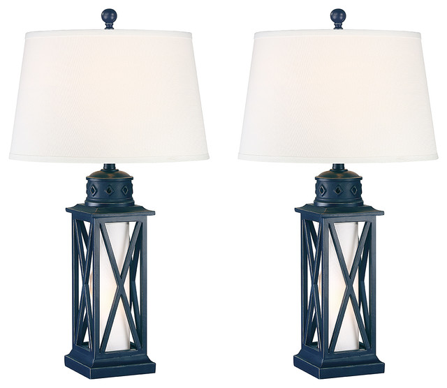 Seahaven Lantern Coastal Table Lamp, Navy Blue Lamp