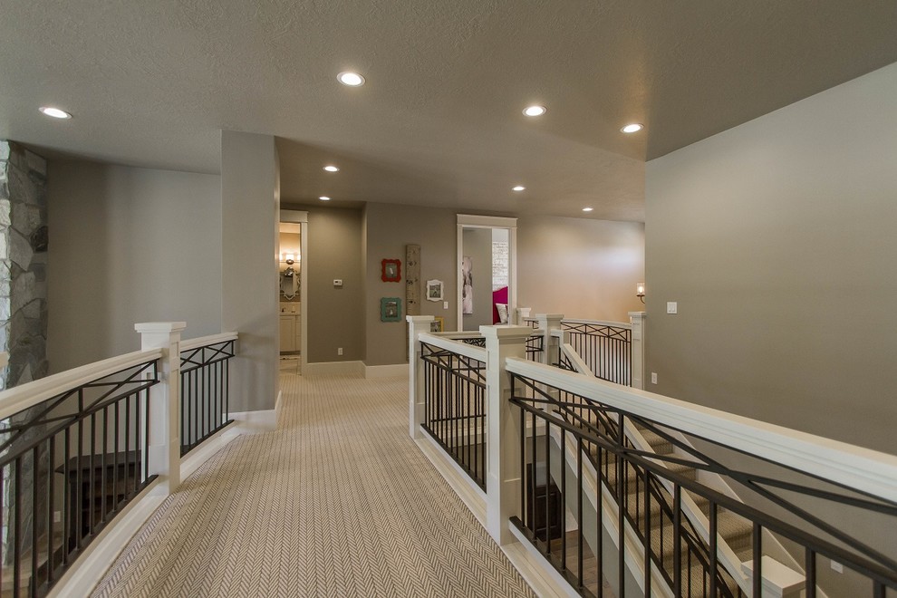 Inspiration for a large country hallway in Salt Lake City with grey walls and carpet.