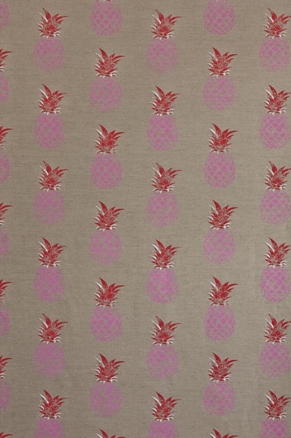 Barneby Gates Pineapple Fabric, Pink/Red on Natural