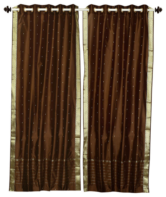 Brown Ring Top Sheer Sari Curtain Drape Panel Piece