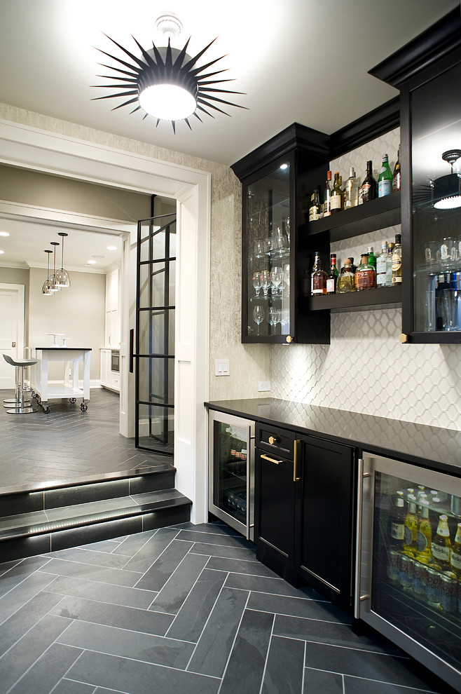 Transitional home bar in Other.