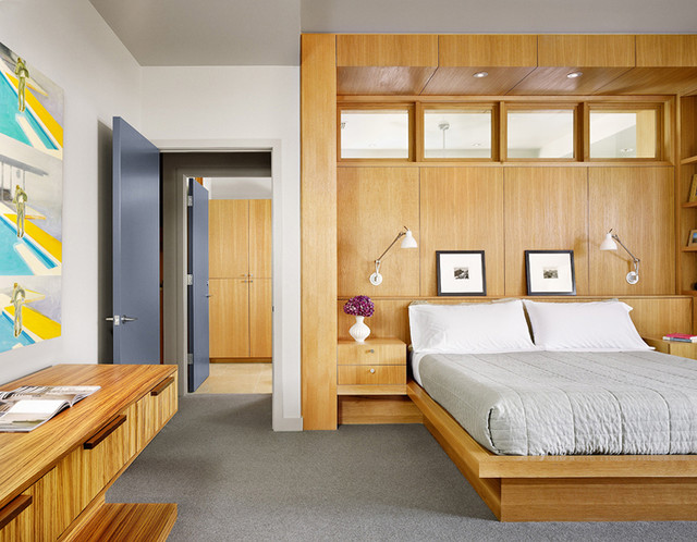 Zebra Wood Build In Platform Bed Modern Bedroom Austin By