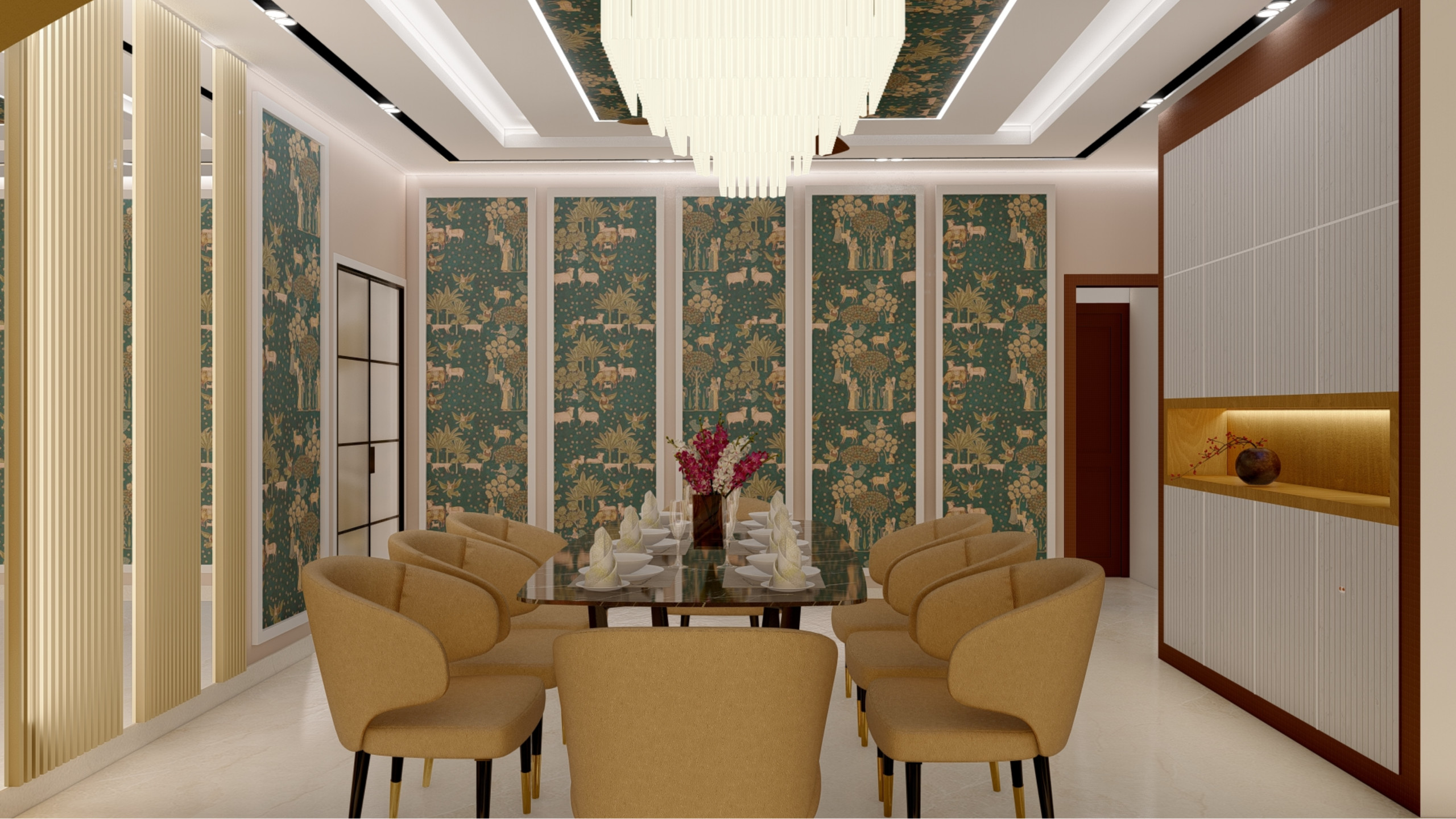 Art Deco Style Dining Room with Glamorous Gold Elements in Kingswood