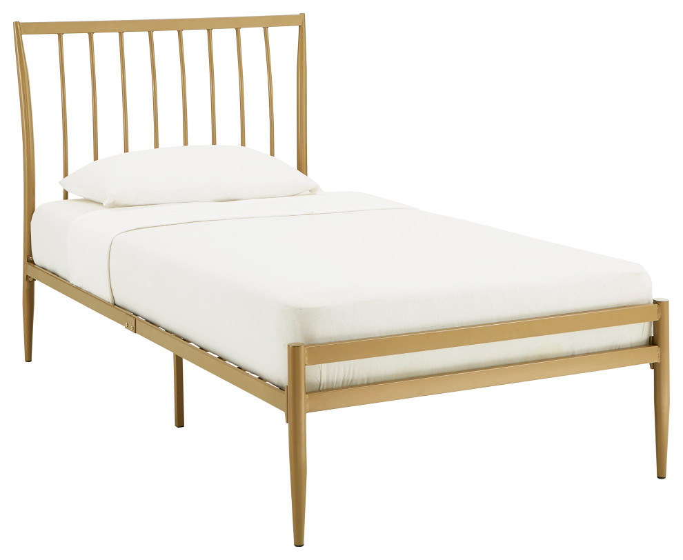 Taylor Gold Finish Metal Bed, Twin Midcentury Kids Beds by