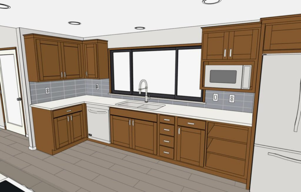 Galley kitchen photo with an island