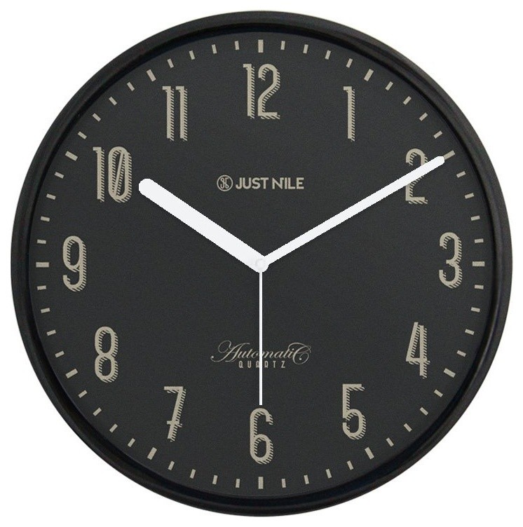 JustNile Silent Classic Wall Clock - Black 13" Black Frame/White Hands