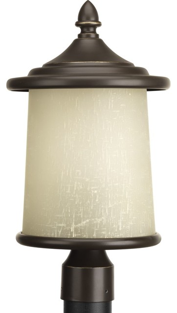 Essential 3-Light Post Lantern, Antique Bronze/Umber Linen Glass
