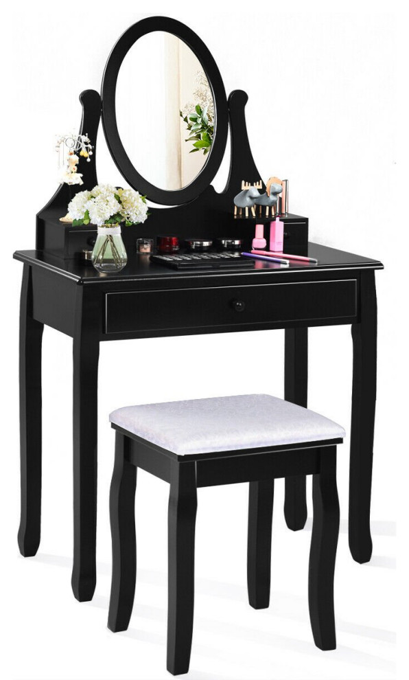 Transitional Vanity Set, Removable Rotating Mirror & 3 Storage Drawers