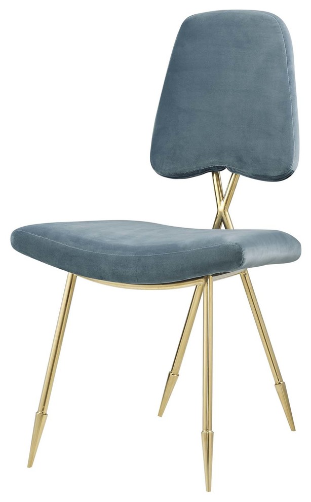 Modern Urban Living Dining Side Chair, Velvet Fabric Metal Steel, Blue