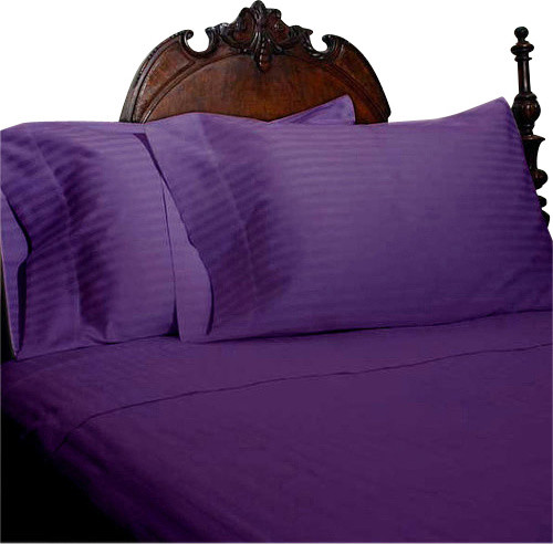 600TC 100% Egyptian Cotton Stripe Purple Expanded Queen Size Sheet Set