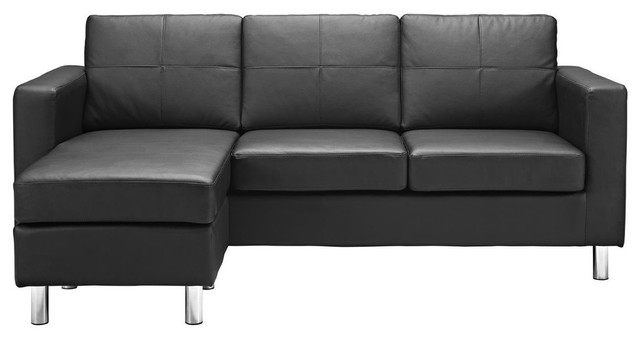 Contemporary Sectional Sofa With, Modern Tufted Bonded Leather Sleeper Futon Sofa With Nailhead Trim