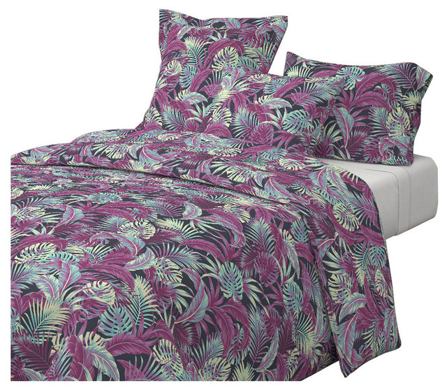 Jungle Floral Navy Tropical Cotton Duvet Cover Tropical Duvet