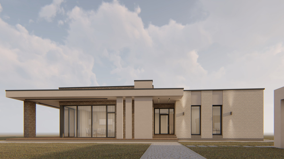 Одноэтажный дом в современном стиле.