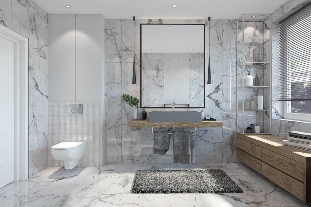 Ванная комната с панорамным окном в частном доме