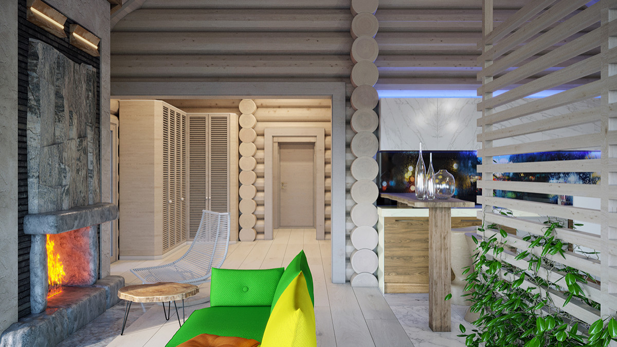 Интерьер дома в срубе