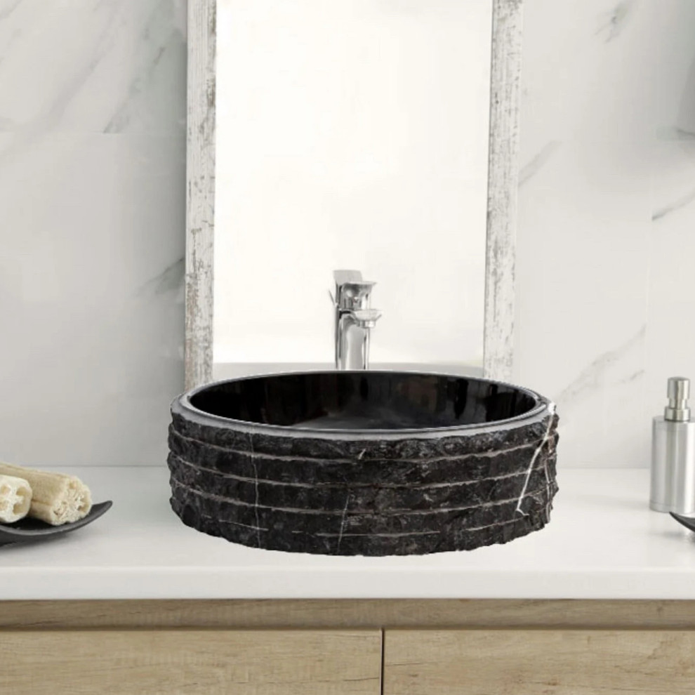 Toros Black Marble Vessel Bathroom Sink Bowl (D)16" (H)5" - Rustic - Bathroom Sinks - by ...