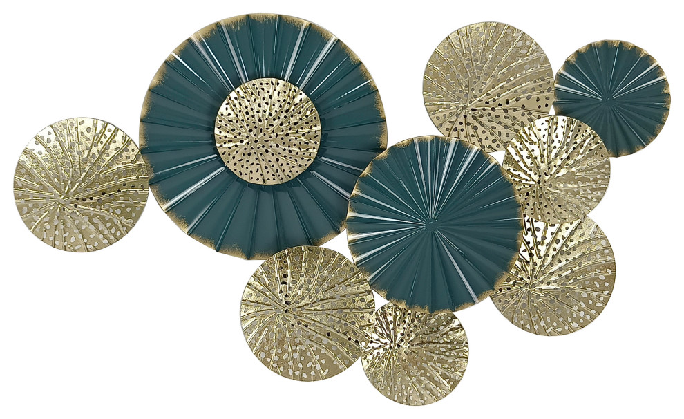 Metal, 29" MultiDisc Wall Decor, Teal/Gold Contemporary Metal Wall