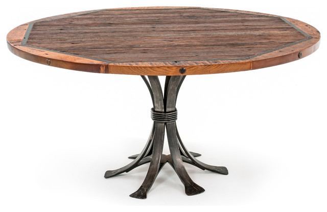Round Barn Wood Dining Table With, Round Dining Table With Iron Base