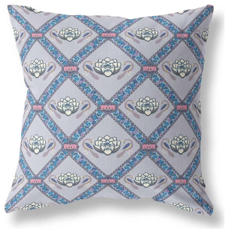 Amrita Sen Suede Pillow With Gray Sea Blue Pink Finish CAPL475FSDS-BL-18x18