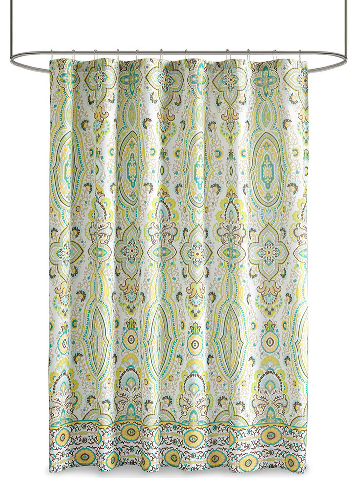Intelligent Design Tasia Shower Curtain, Green Mediterranean Shower