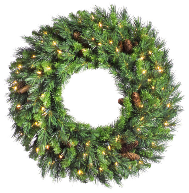 Vickerman Cheyenne Pine Wreath With Pine Cones, 30", Clear Lights