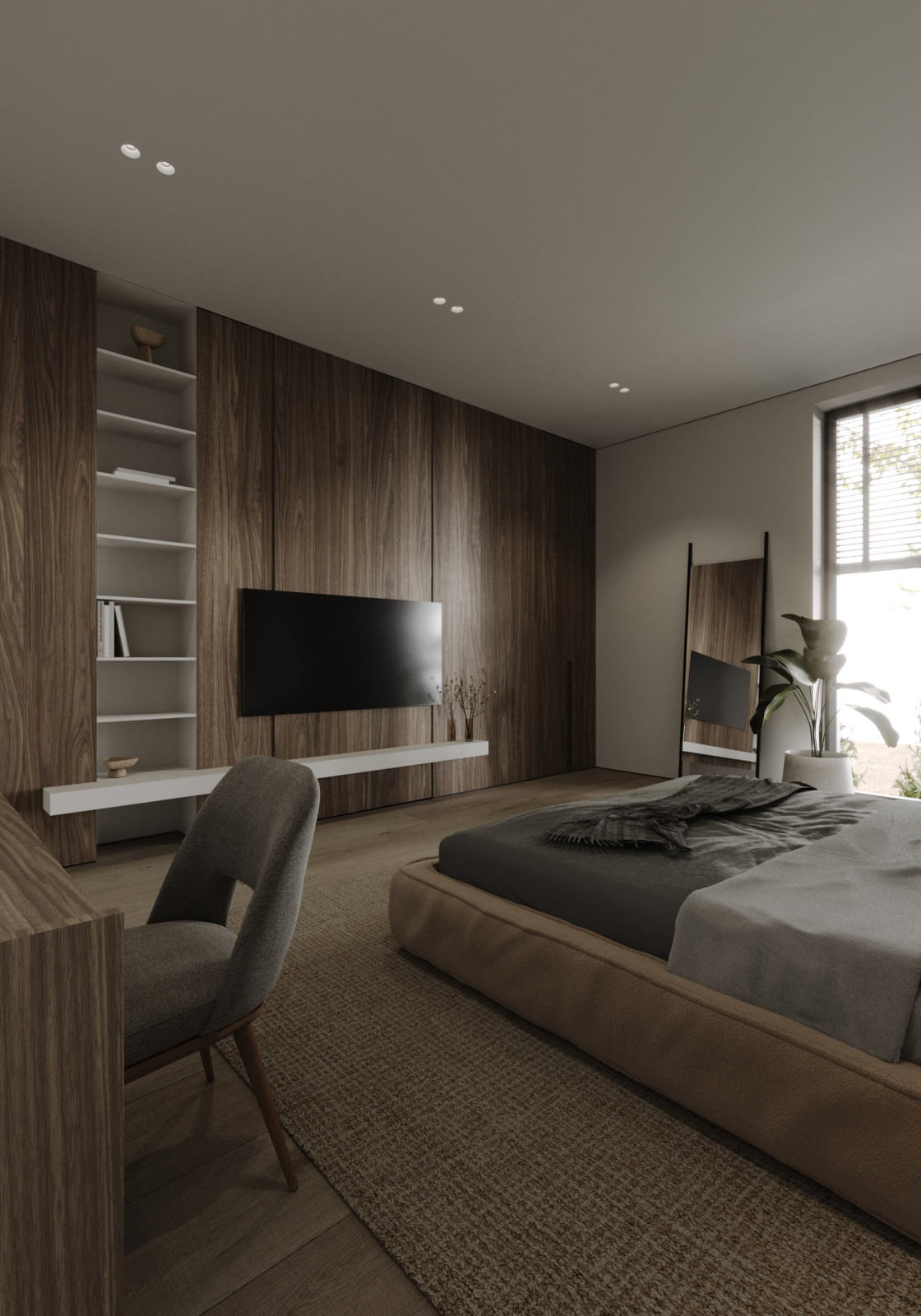 Дизайн спальни из проекта загородного дома The CUBE