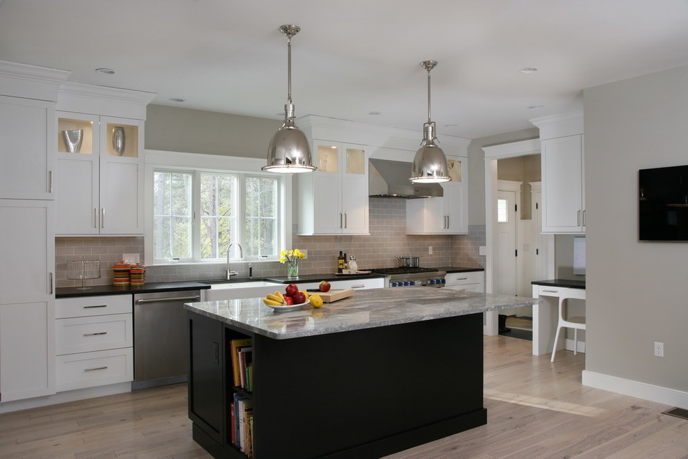Example of a transitional kitchen design in Boston