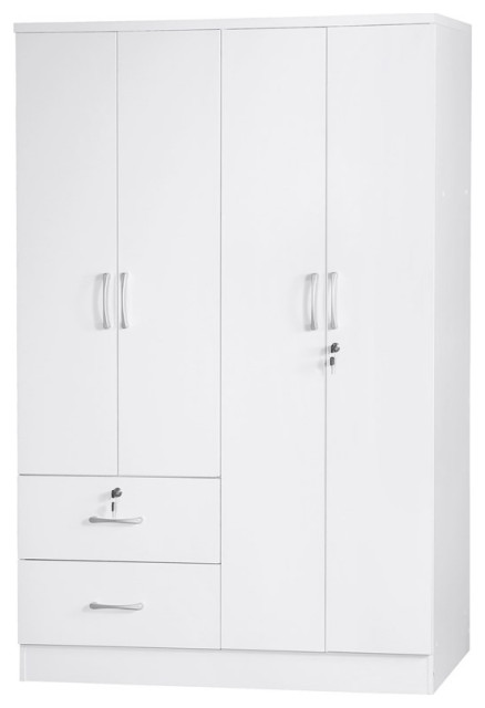 Better Home Products Luna Modern Wood 4 Doors 2 Drawers Armoire, White