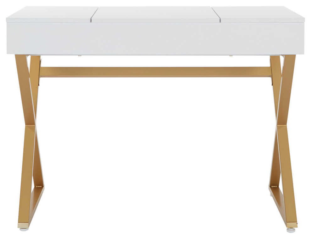 Juliette Vanity With White Top and Gold Legs Contemporary Desks And