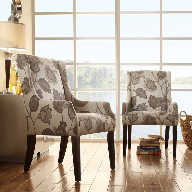 INSPIRE Q Jourdan Grey Floral Sloped Arm Hostess Chair