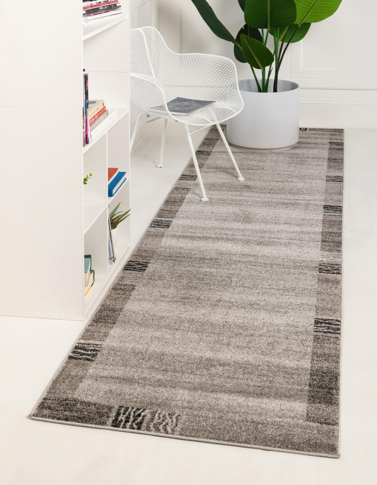 Rug Unique Loom Del Mar Light Gray Runner 2' 7 x 10' 0 Transitional