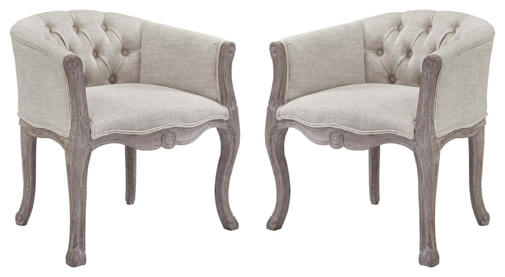 Crown Vintage French Upholstered Fabric Dining Armchair, Set of 2, Beige