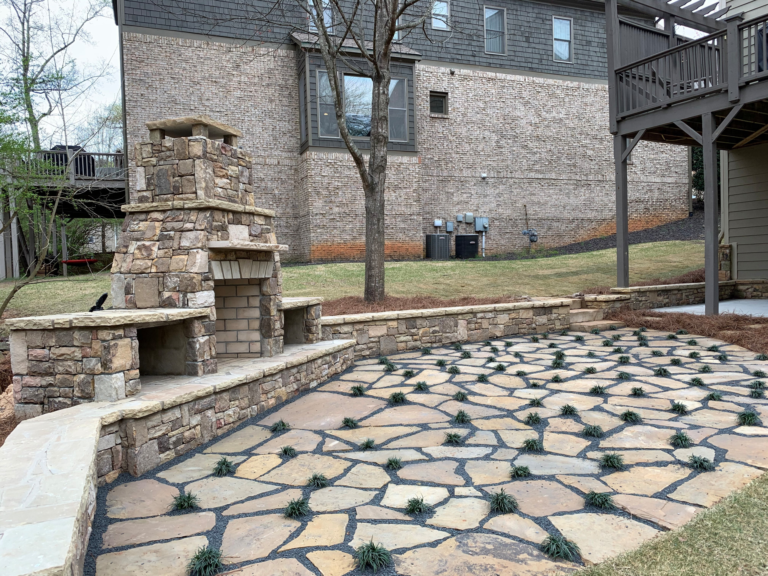 Smyrna outdoor enhancements - Stacked Stone Fireplace, Flagstone Patio, Stacked