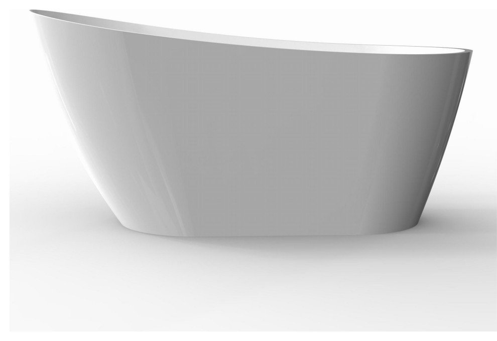 Acrylic Freestanding Bathtub, Glossy White With Drain and Overflow