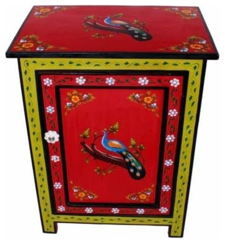 Peak Cock Design Mango Wood Nightstand End Table Drawer