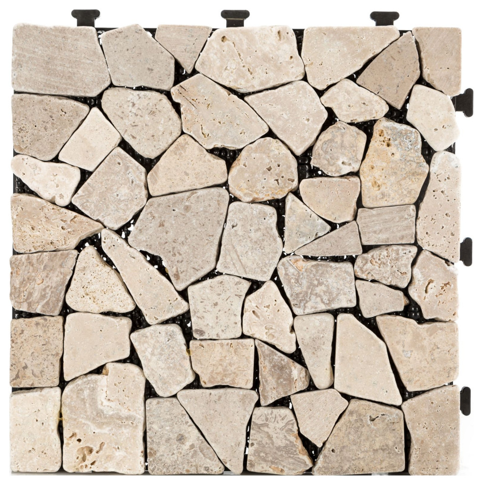Natural Tavertine Stone Deck Tile, Set of 6 Contemporary Deck Tiles