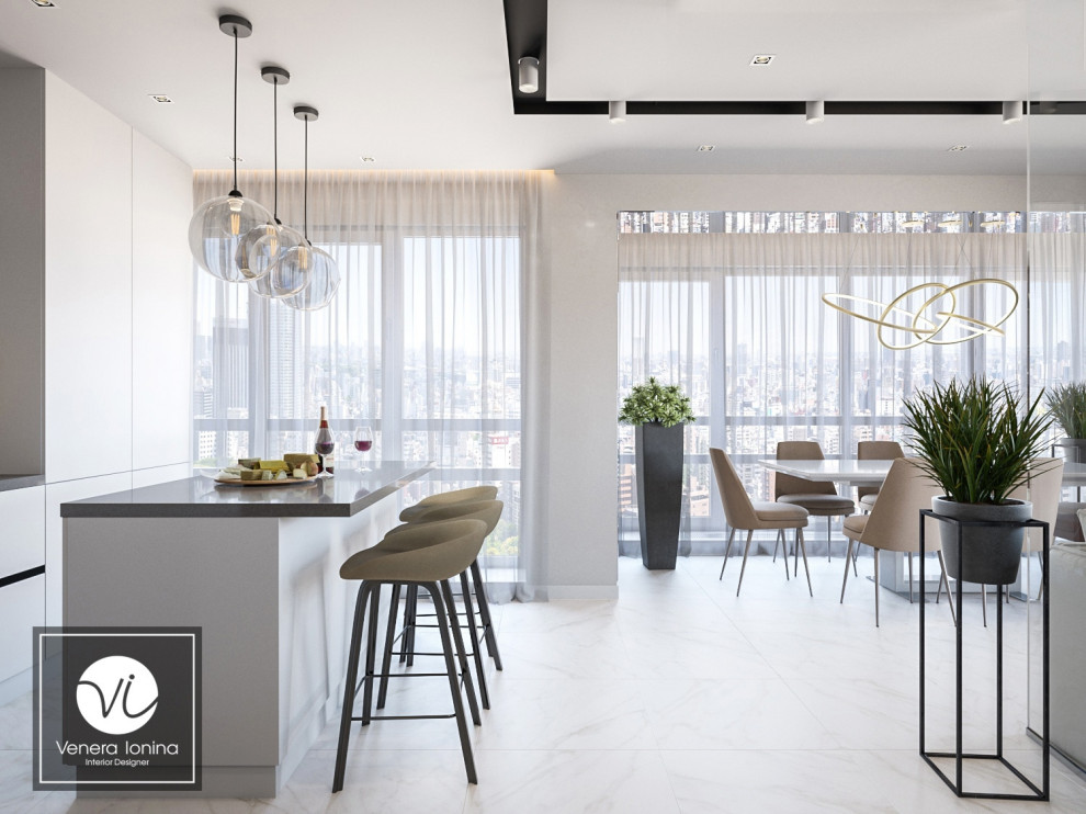 Дизайн гостиная-кухня