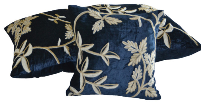 Crewel Pillow Sham Starry Night Royal Mint Blue Cotton Viscose Velvet King