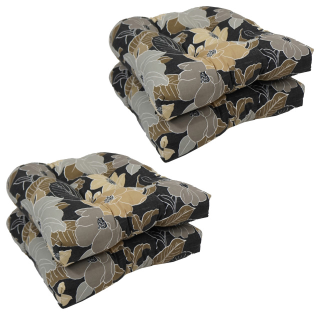 19" UShaped Dining Chair Cushions, Set of 4, Mcyvonne Ebony Tropical