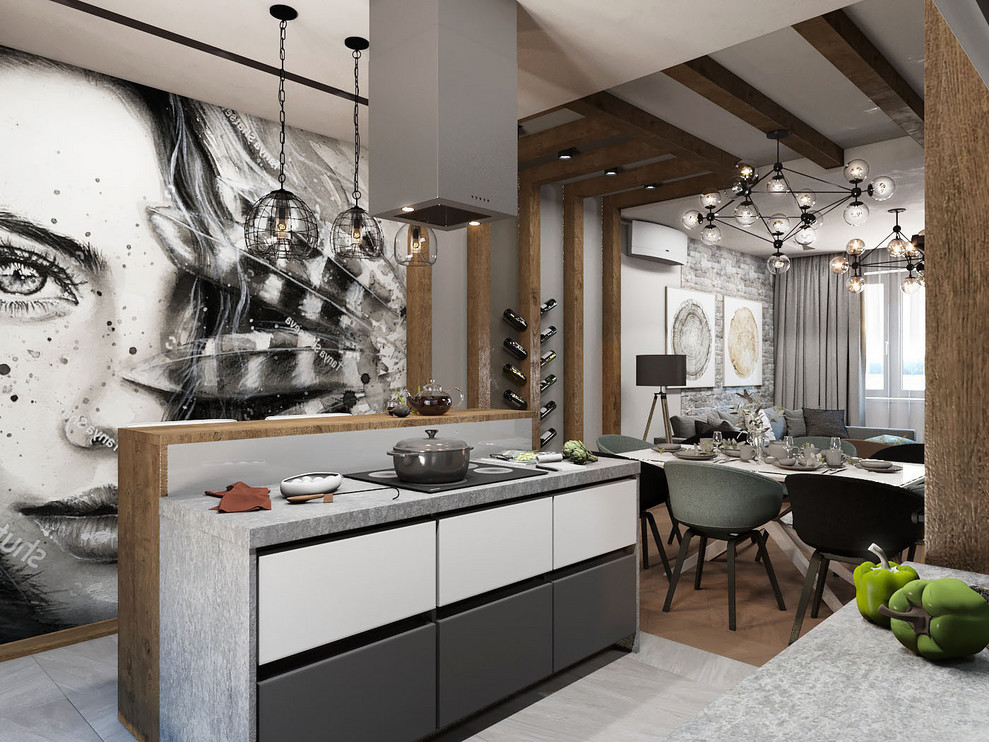 кухня-гостиная в КП Алые паруса