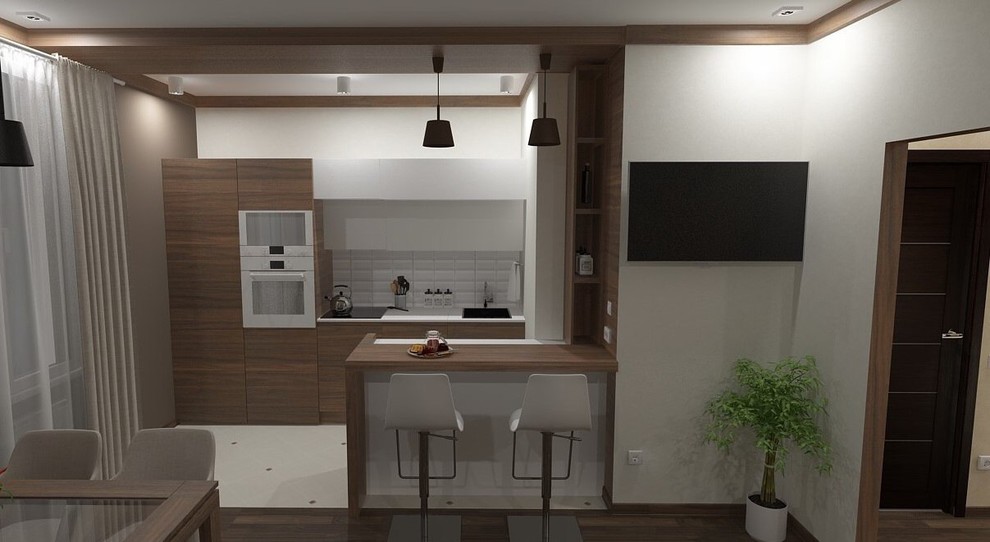 Кухня-гостиная в стиле хай-тек