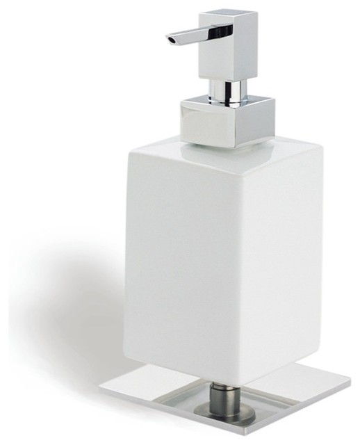 Square White Ceramic Soap Dispenser With Br Base Contemporary Square White Ceramic Soap Dispenser With Br Base Chrome