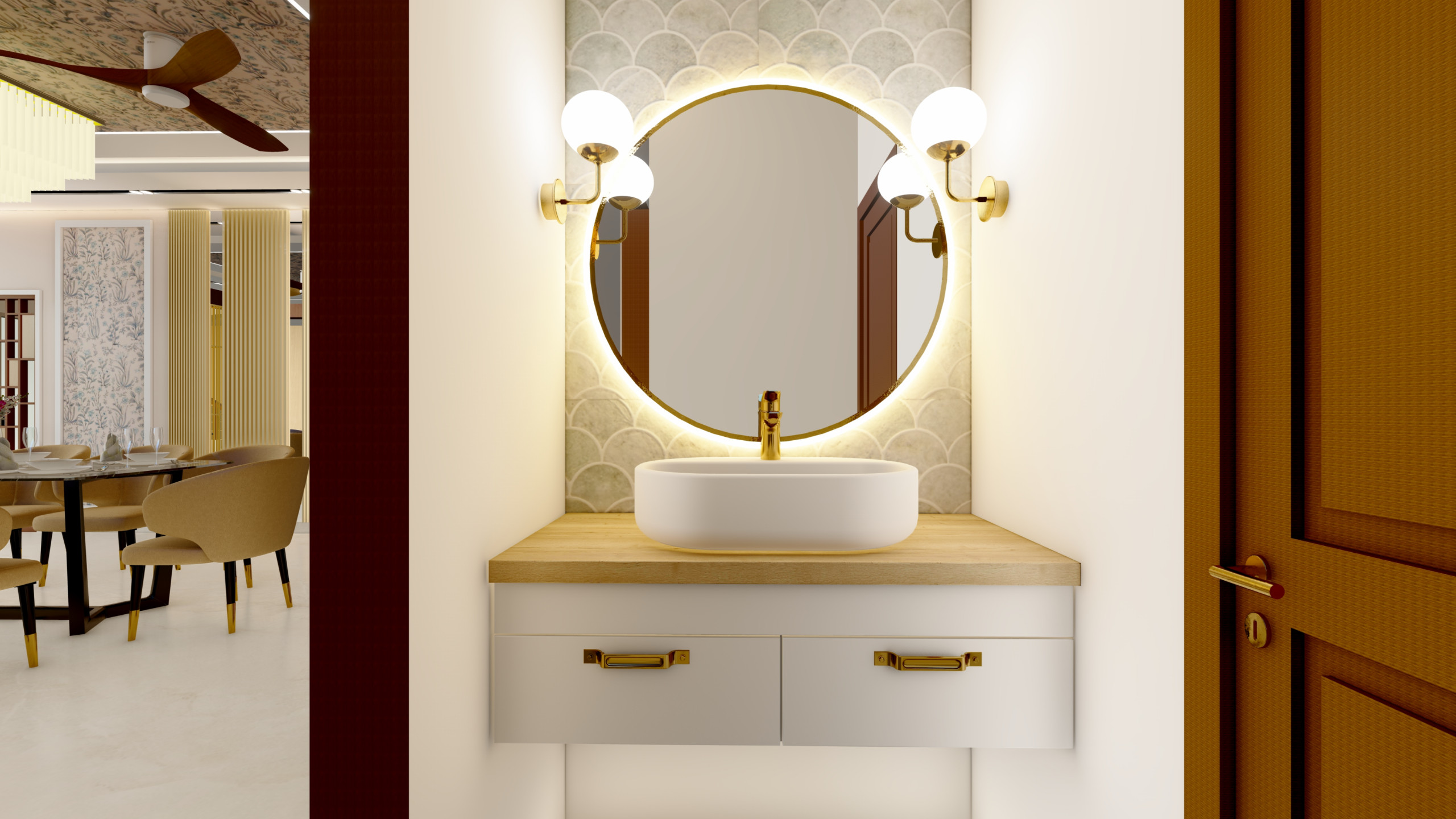 Art Deco Style Dining Room with Glamorous Gold Elements in Kingswood