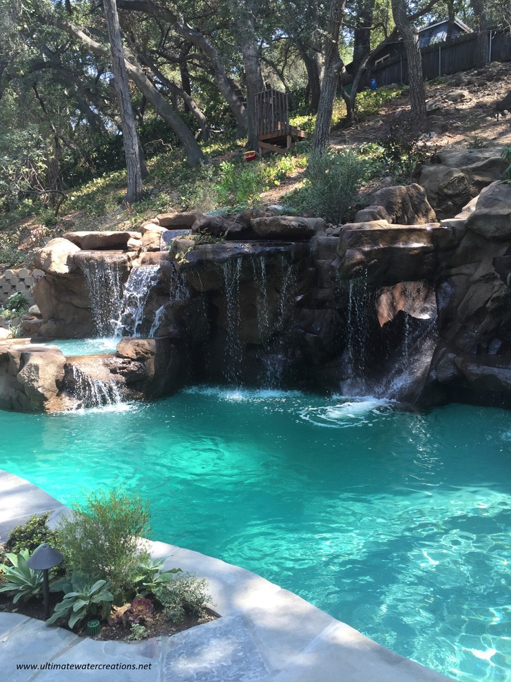 Before & After -Naturalistic Pool, Spa and a Slide in La Crescenta, CA