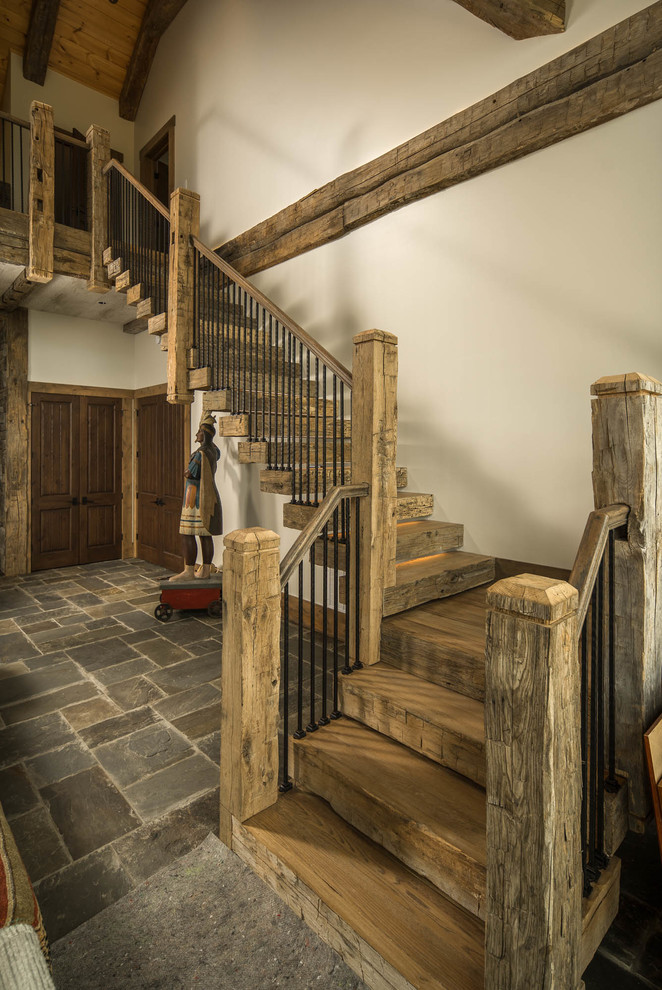 Staircase - rustic staircase idea in Charlotte