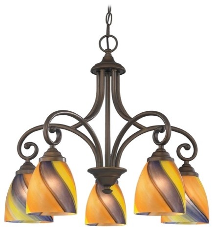 Chandelier With Multi-Color Glass in Neuvelle Bronze Finish, 717-220 GL1015MB